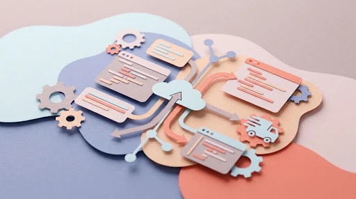 Software engineering paper-cut illustration