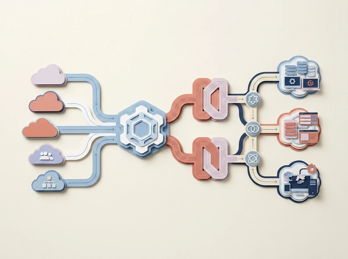 Paper-cut illustration of secure cloud networking and controlled traffic flow