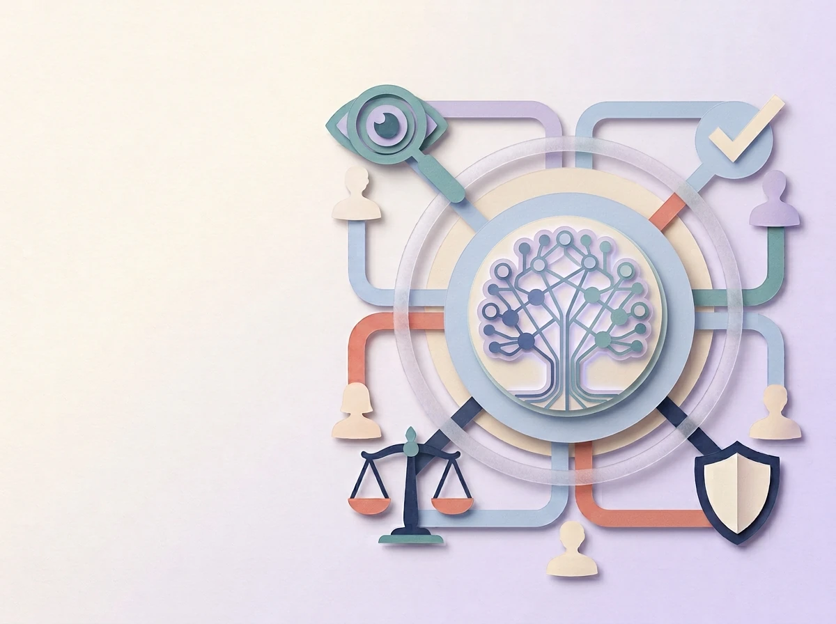 Layered illustration representing transparent, responsible and human-governed artificial intelligence
